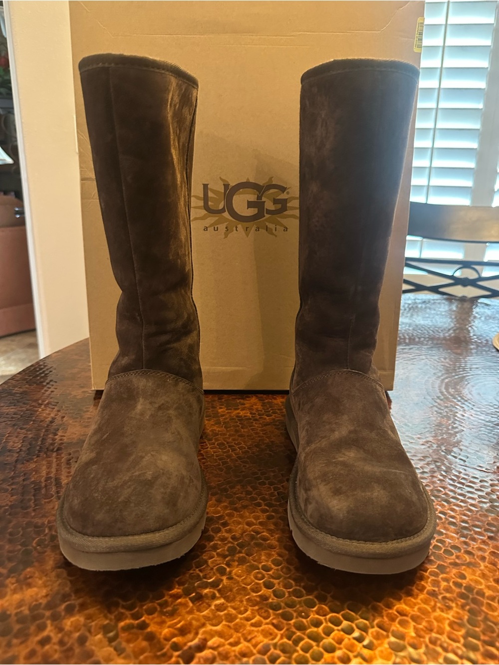 UGG Knightsbridge Tall Suede Back-Zip Boots Espresso Size 9 w/ Box